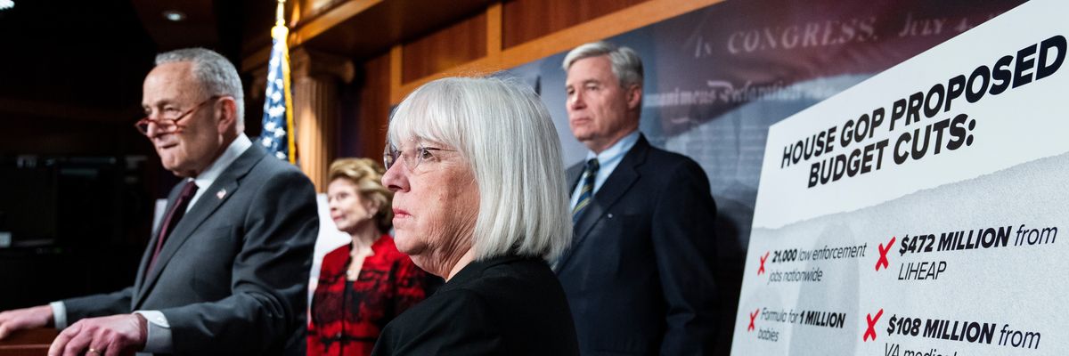 Senate Majority Leader Chuck Schumer (D-N.Y.) and Sens. Debbie Stabenow (D-Mich.), Patty Murray (D-Wash.), and Sheldon Whitehouse (D-R.I.)