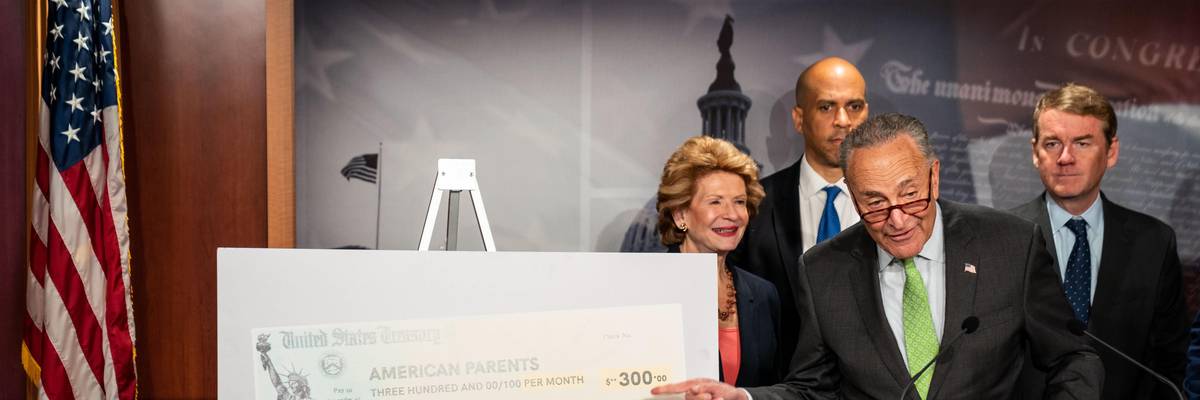 Senate Majority Leader Chuck Schumer (D-N.Y.) speaks during a press conference about the Child Tax Credit on July 15, 2021 in Washington, D.C.