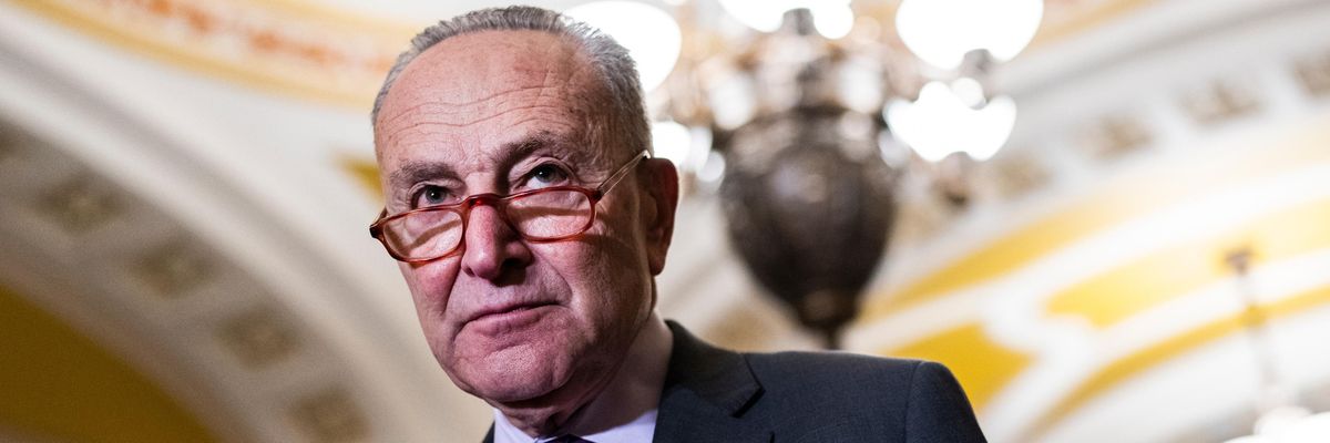 Senate Majority Leader Chuck Schumer holds a press conference