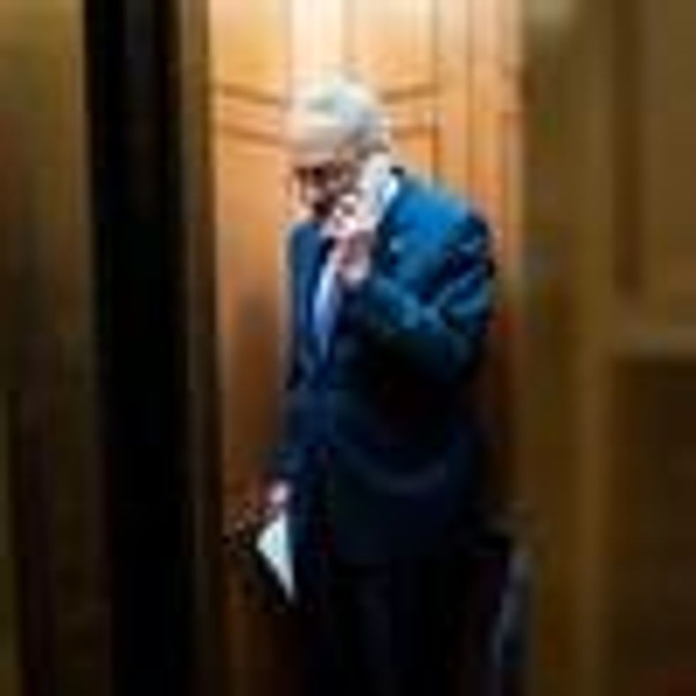 Senate Majority Leader Chuck Schumer talks on the phone.