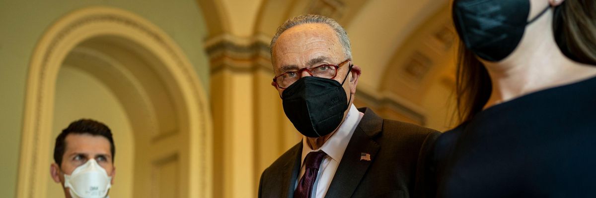 Senate Majority Leader Chuck Schumer walks in the U.S. Capitol Building