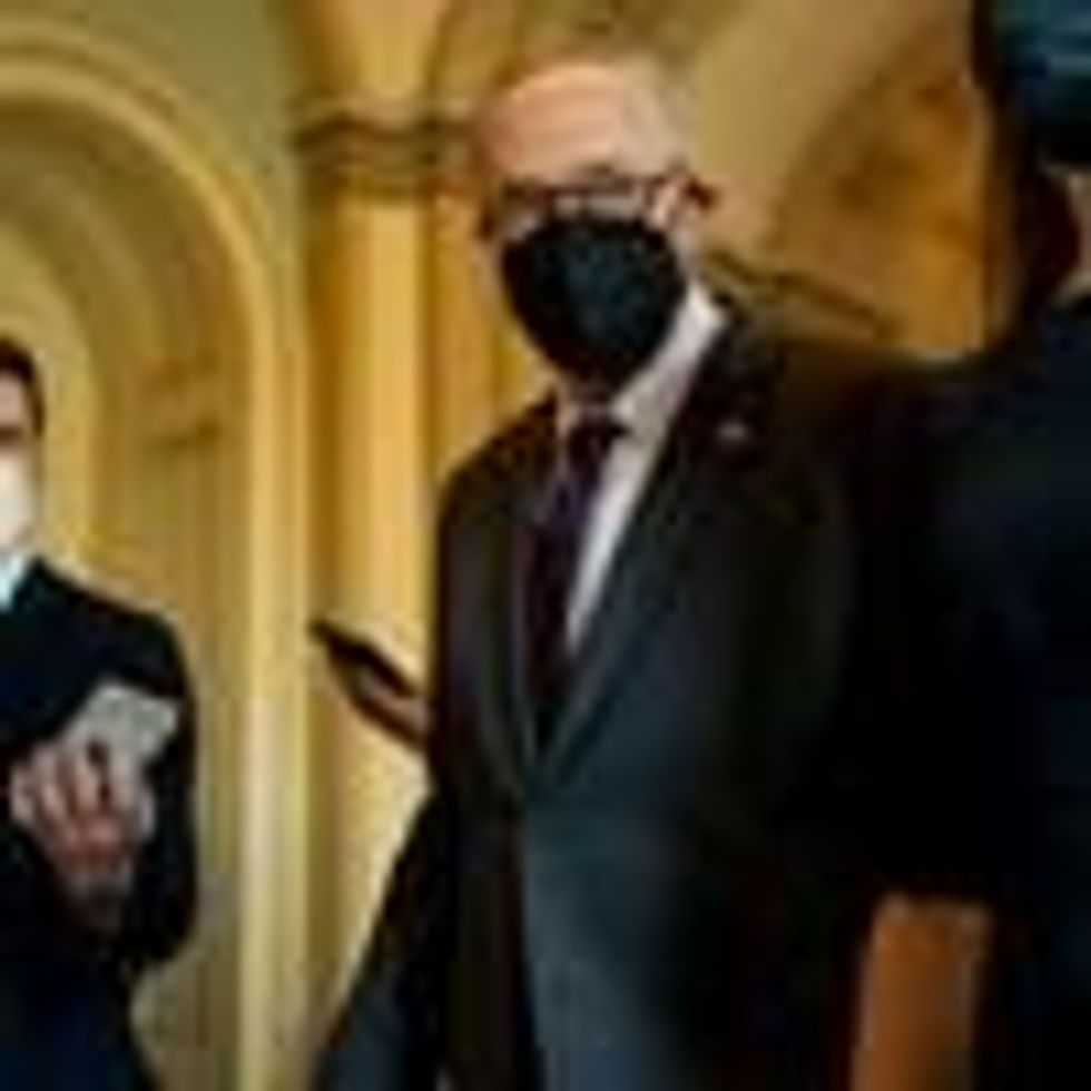 Senate Majority Leader Chuck Schumer walks in the U.S. Capitol Building