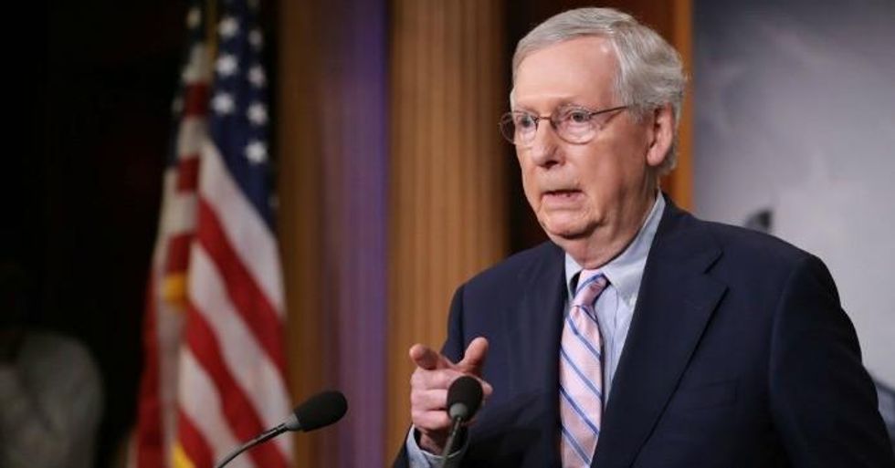 Senate Majority Leader Mitch McConnell (R-Ky.) talks to reporters after the Senate voted to confirm Supreme Court nominee Judge Brett Kavanaugh at the U.S. Capitol October 06, 2018 in Washington, D.C. (Photo: Chip Somodevilla/Getty Images)