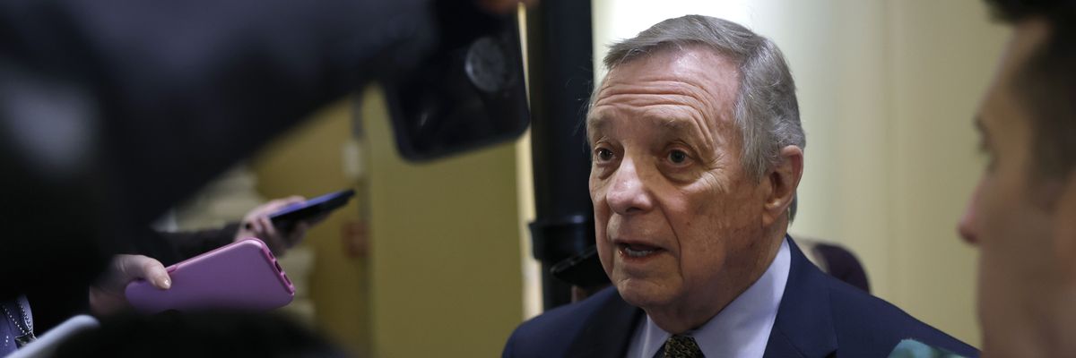 Senate Majority Whip Dick Durbin (D-Ill.) speaks to reporters