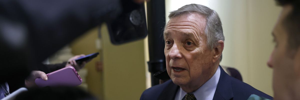 Senate Majority Whip Dick Durbin (D-Ill.) speaks to reporters