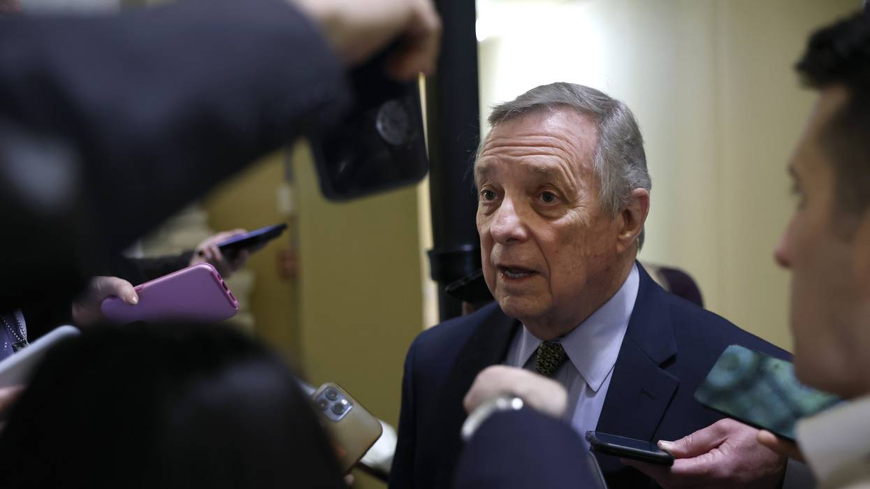 Senate Majority Whip Dick Durbin (D-Ill.) speaks to reporters