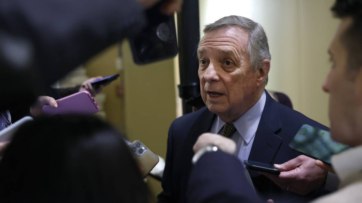 Senate Majority Whip Dick Durbin (D-Ill.) speaks to reporters
