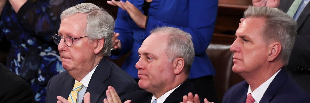 Senate Minority Leader Mitch McConnell (R-Ky.), House Majority Whip Steve Scalise (R-La.) and House Speaker Leader Kevin McCarthy (R-Calif.) in the House Chamber of the U.S. Capitol on May 17, 2022.