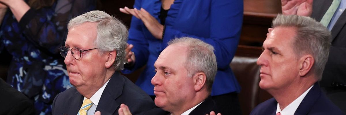 Senate Minority Leader Mitch McConnell (R-Ky.), House Majority Whip Steve Scalise (R-La.) and House Speaker Leader Kevin McCarthy (R-Calif.) in the House Chamber of the U.S. Capitol on May 17, 2022.