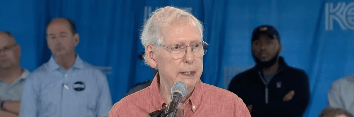 Senate Minority Leader Mitch McConnell speaks at an event in Fancy Farm, Kentucky