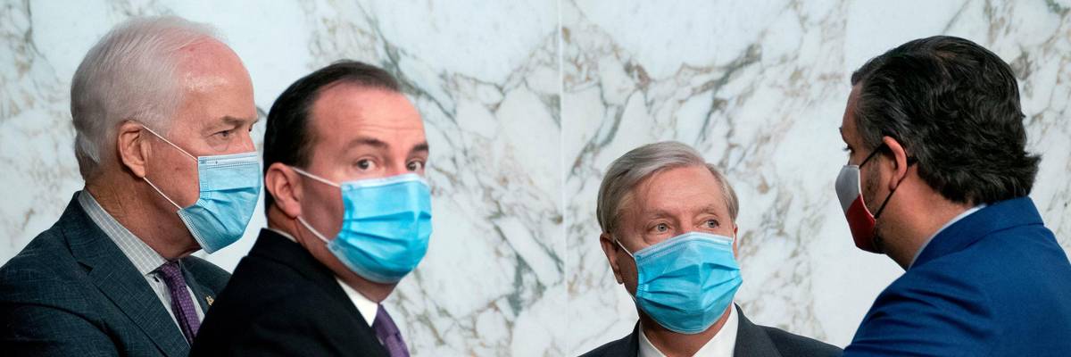 Senate Republicans huddle in the upper chamber.