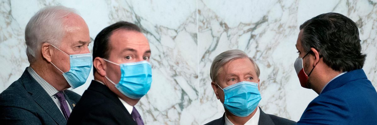 Senate Republicans huddle in the upper chamber.