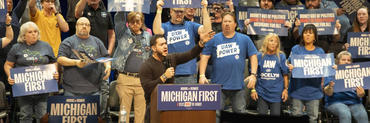 Senator Bernie Sanders and Dr. Abdul El-Sayed hold campaign rally in Michigan