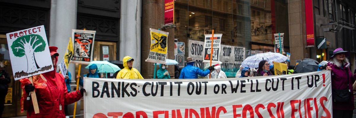 Senior U.S. climate activists came together for a "Stop Dirty Banks" national day of action on March 21, 2023.