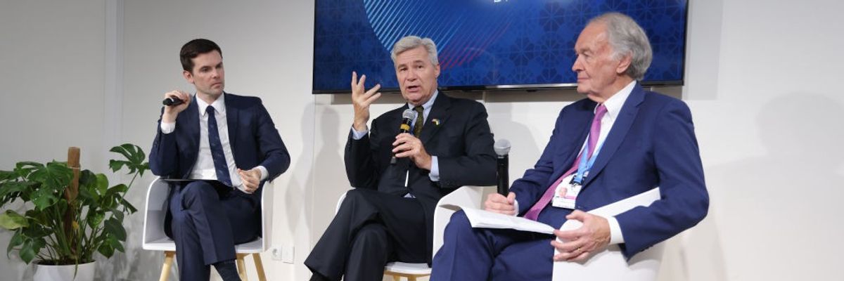 Sens. Ed Markey and Sheldon Whitehouse appear on a panel at COP29 in Azerbaijan