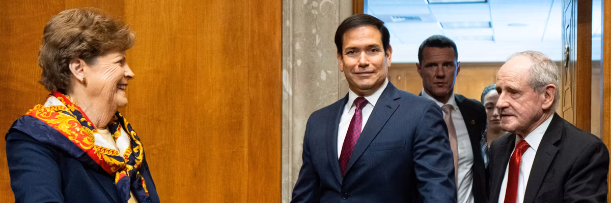 Sens. Jeanne Shaheen and Jim Risch with Secretary of State Marco Rubio