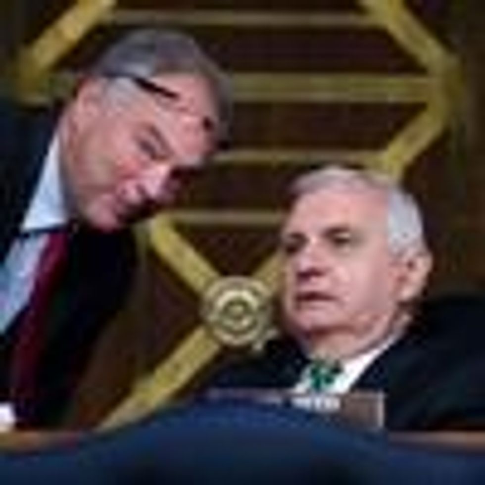 Sens. Tim Kaine and Jack Reed speak during a hearing