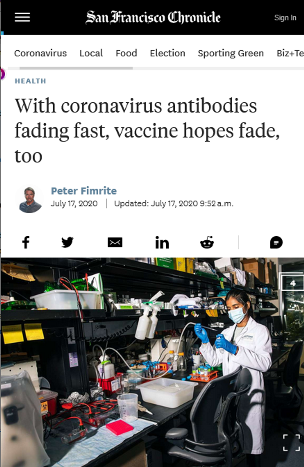 SF Chronicle: With coronavirus antibodies fading fast, vaccine hopes fade, too