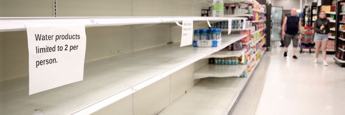 Shelves in a local grocery store were cleared out of bottled water