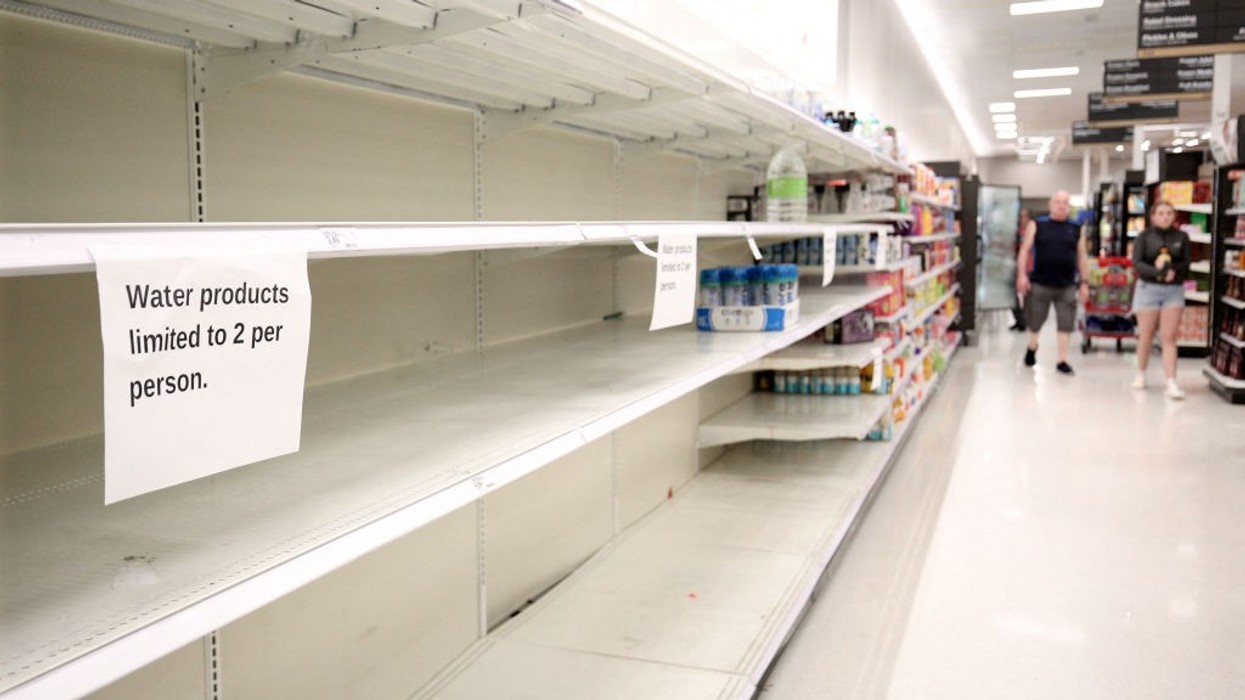 Shelves in a local grocery store were cleared out of bottled water