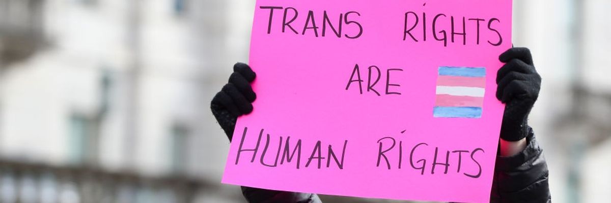 Sign says "Trans Rights Are Human Rights"