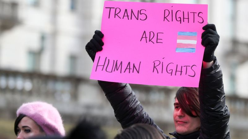 Sign says "Trans Rights Are Human Rights"