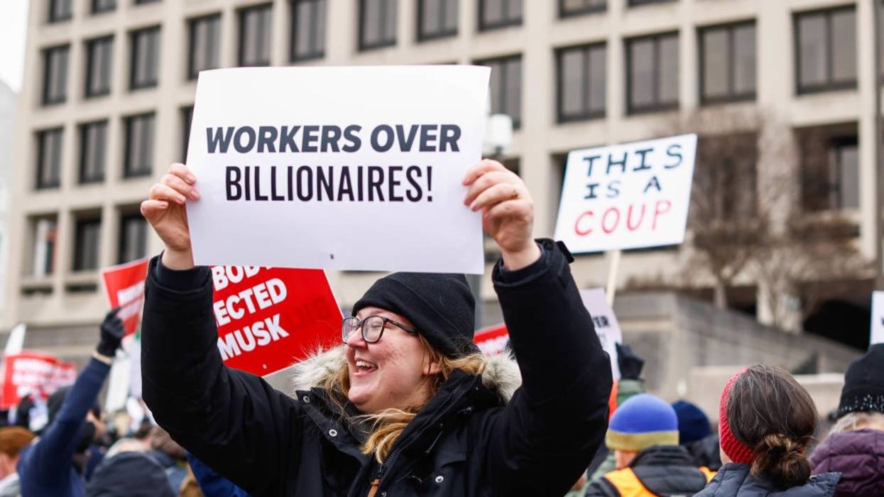 Sign says "Workers Over Billionaires" | Protest Outside Department Of Labor