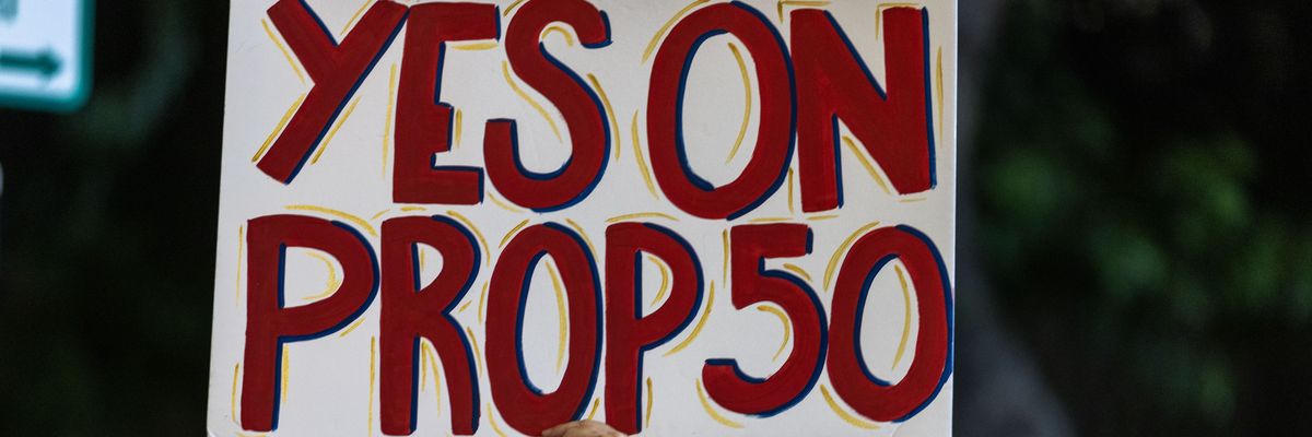 sign says: yes on prop 50