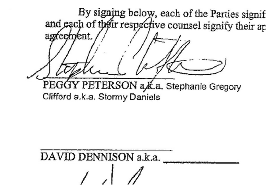 Signature page of a non-disclosure agreement allegedly made between President Donald Trump and Stormy Daniels.