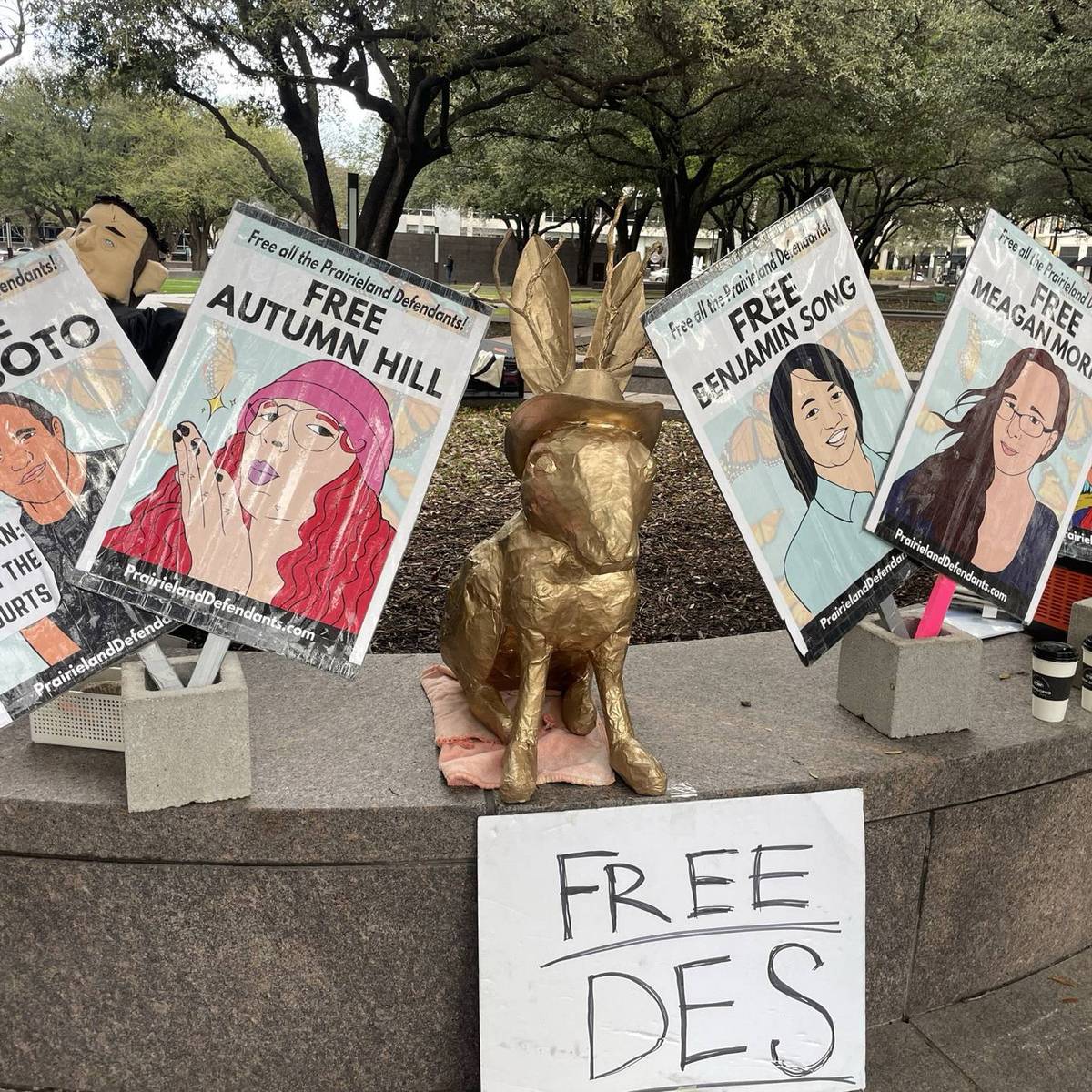 Signs supporting Prairieland protesters.