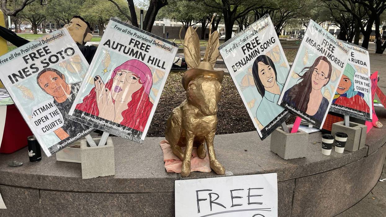 Signs supporting Prairieland protesters.