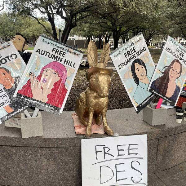 Signs supporting Prairieland protesters.