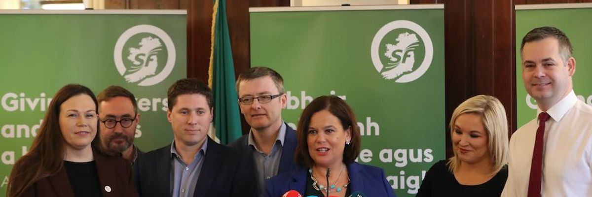 Sinn Fein leader Mary Lou McDonald speaks Sunday at a press conference at Wynn's Hotel in Dublin