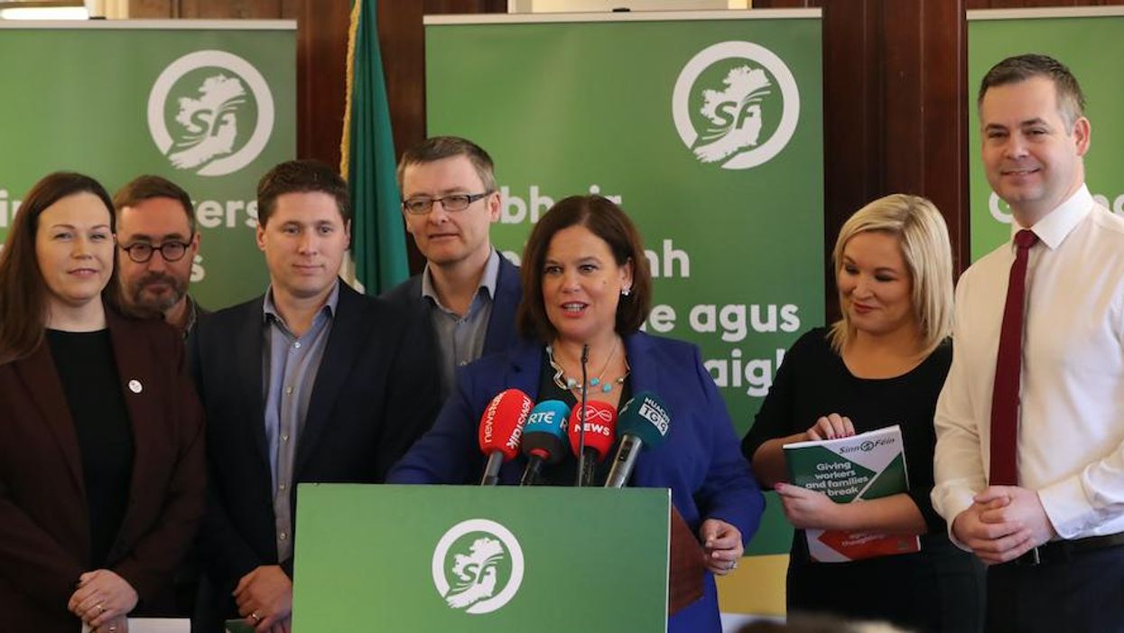 Sinn Fein leader Mary Lou McDonald speaks Sunday at a press conference at Wynn's Hotel in Dublin