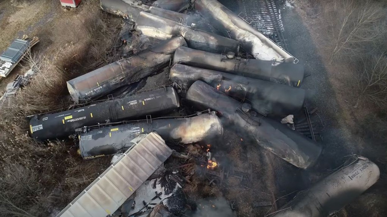 site of a derailed freight train in East Palestine, Ohio
