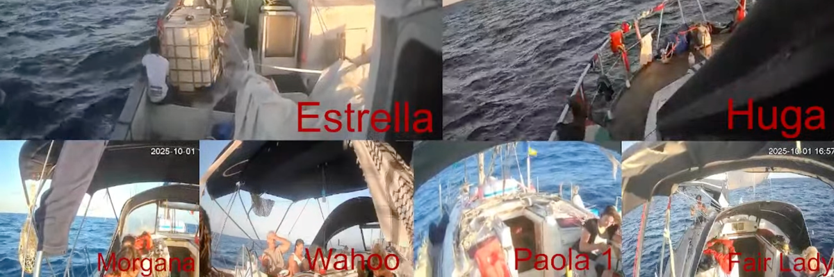 Six vessels from the Global Sumud Flotilla livestreamed