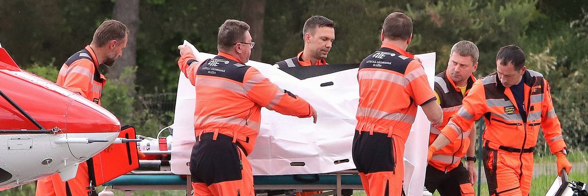 Slovakian Prime Minister Robert Fico was transported by medics and his security detail