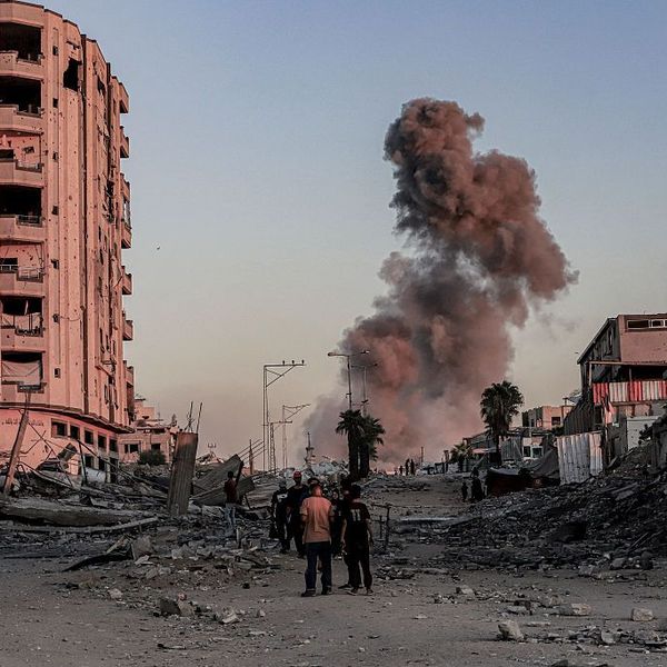 Smoke rises after Israeli strikes hit the Islamic University area in Gaza City,