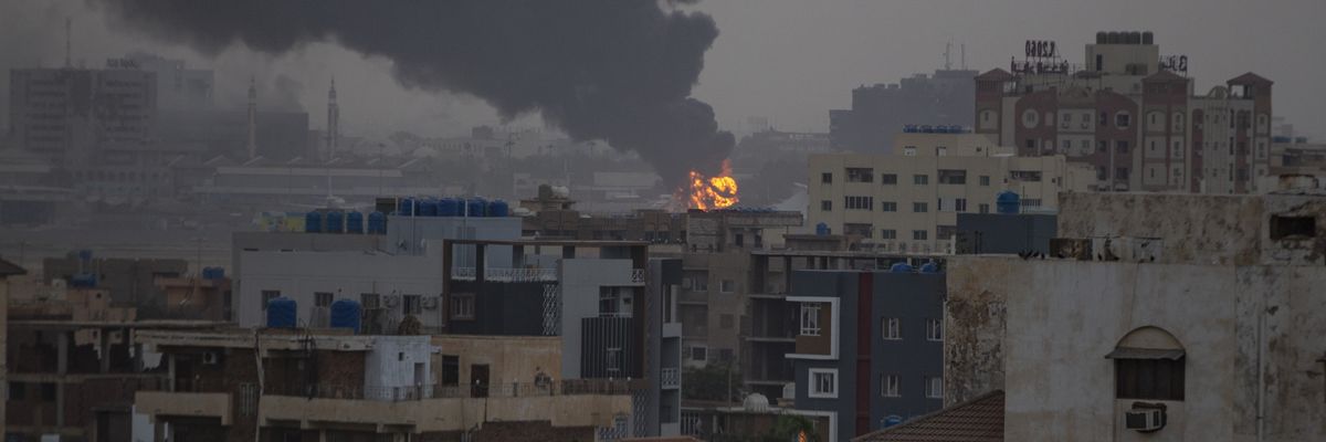 Smoke rises as clashes between the Sudanese Armed Forces and the paramilitary Rapid Support Forces continue in the capital Khartoum on April 16, 2023.