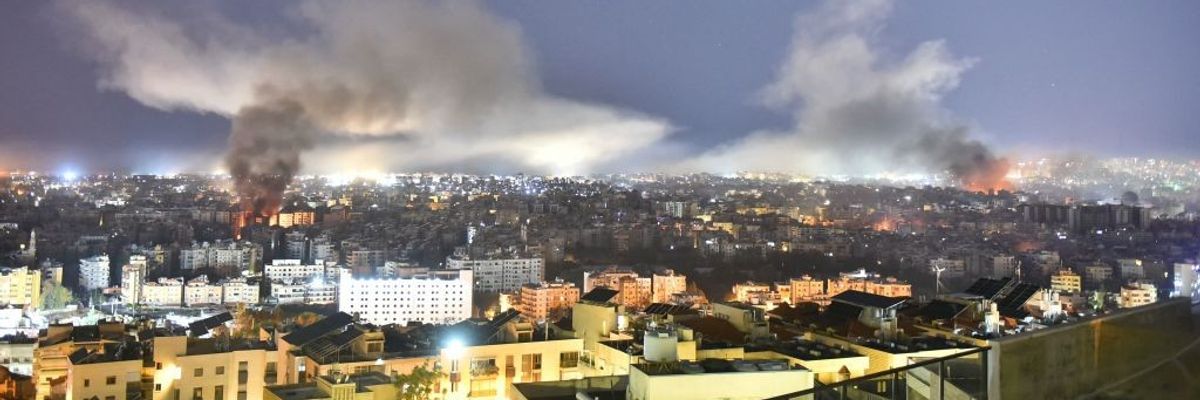 smoke rises from a bomb near Beirut
