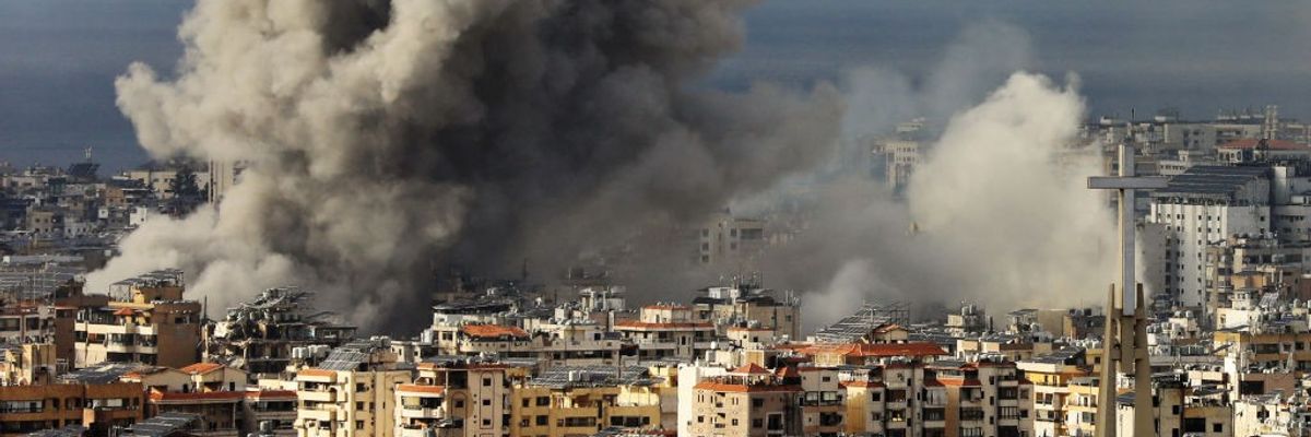 Smoke rises from Israeli airstrikes on the southern suburbs of Beirut