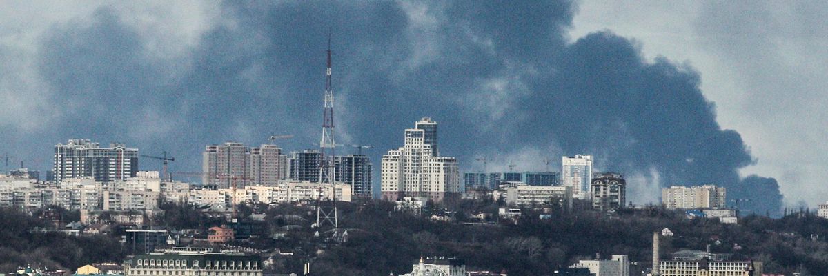 Smoke rises over Kyiv
