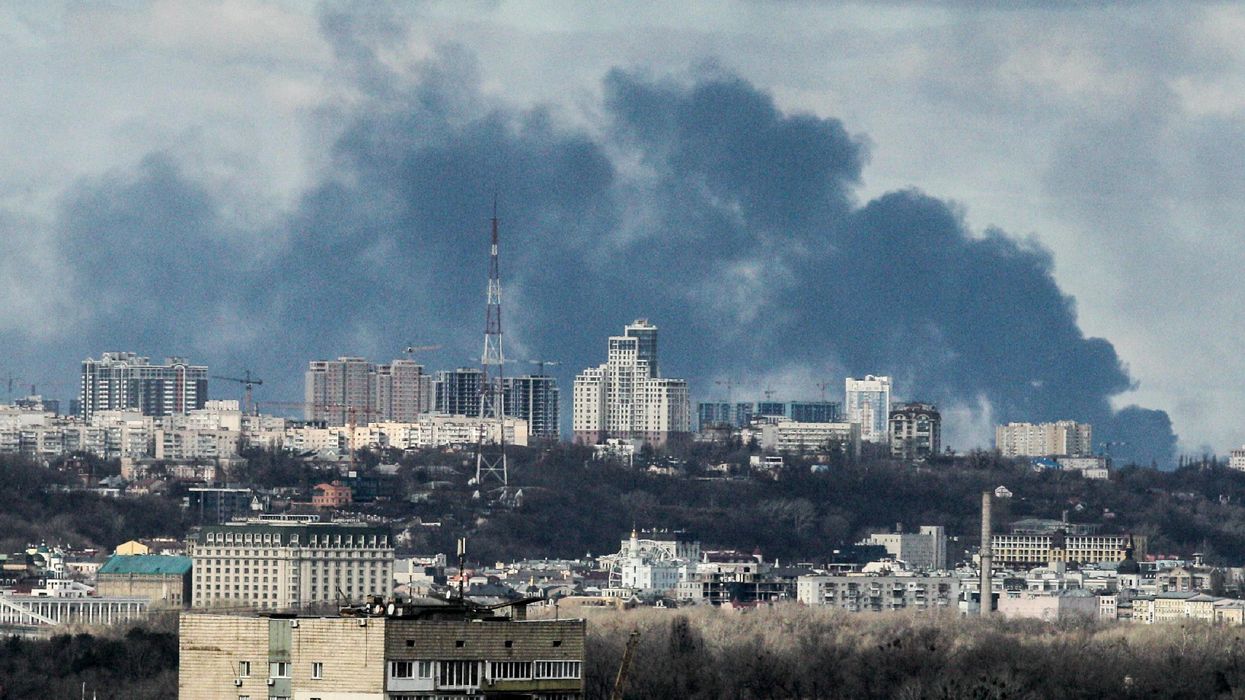 Smoke rises over Kyiv