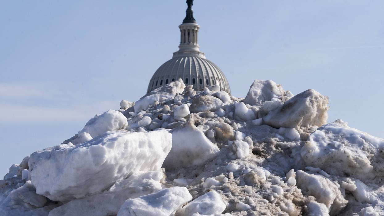 Snow pile in front of US Capitol building.