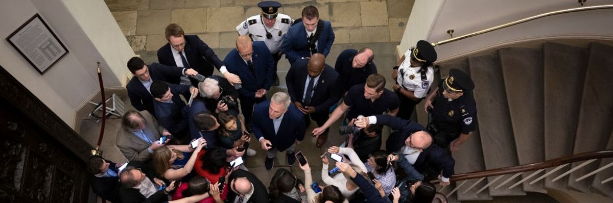 Speaker Kevin McCarthy with reporters.