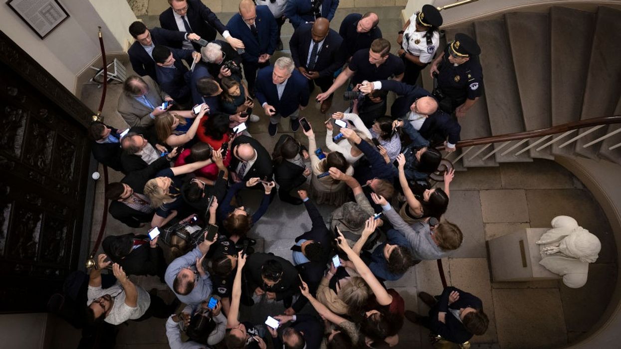 Speaker Kevin McCarthy with reporters.
