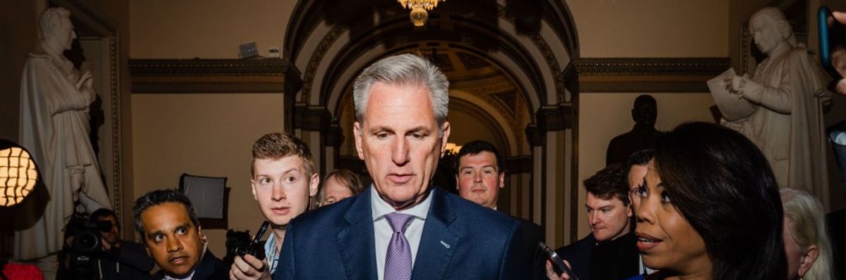 Speaker McCarthy announces Limit., Save, Grow Act on Capitol Hill.