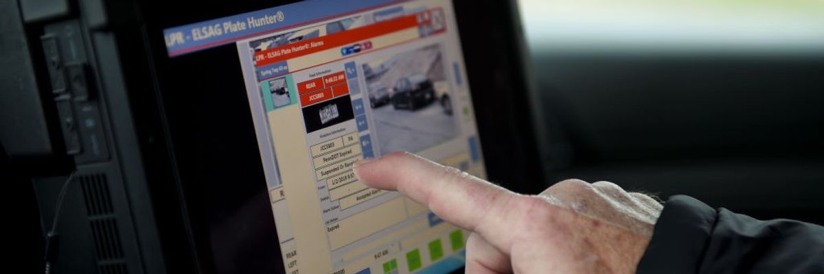 Spring Township Police Chief Bryan D. Ross shows how the license plate scanners work through the screen inside the car. The Spring Township Police Department is starting to use license plate scanners. Photo by Lauren A. Little 1/16/2019