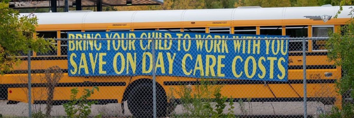 St. Paul, Minnesota. Sign advertising for bus drivers and bring your child to work with you.