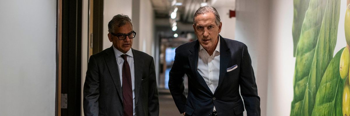 Starbucks CEO Howard Schultz arrives at Investor Day at Starbucks Headquarters